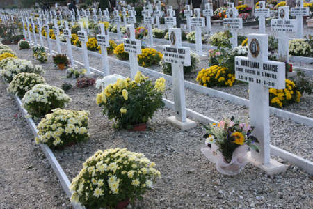 White crosses and graves of elderly nuns in a Catholic cemeteryのeditorial素材