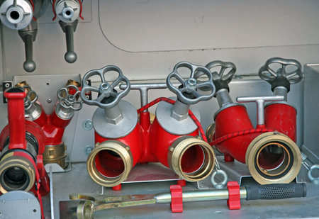 hoses and faucets of firefighters to connect pumps and hoses