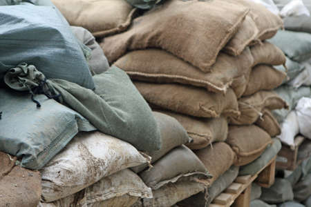 wall with sandbags and cement to guardの写真素材