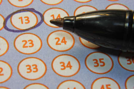 tab of the lottery with a circled numberの写真素材