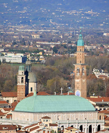 Panorama of the Italian city of vicenza with the Basilica and the high towerのeditorial素材