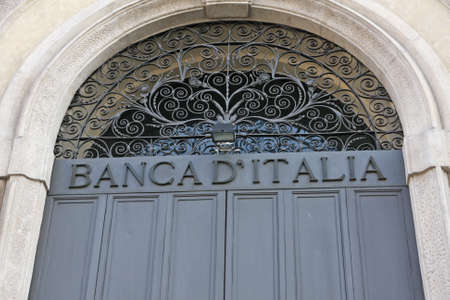 Bank of Italy door closed with the inscription above in wrought ironのeditorial素材
