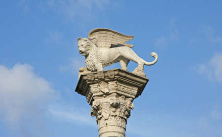 winged Lion marble symbol of the Venetian Republic over the main square columnのeditorial素材