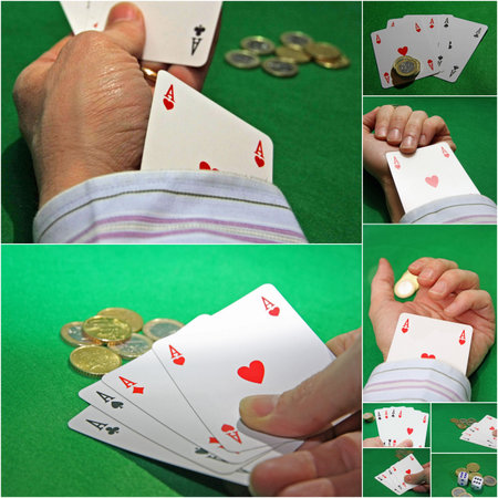 gaming table during a poker game with the cheater