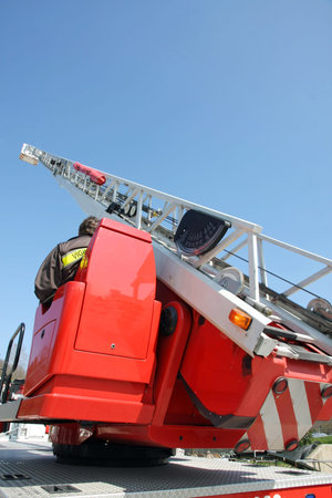 highest platform of a fire truck during a practice session in the Firehouse