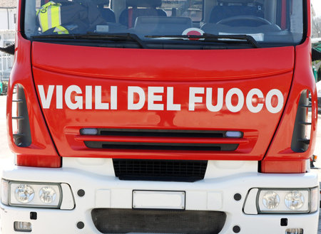 cockpit of the fire truck during an emergency exit to rescue citizens