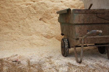 sawdust mountain ready to be used to dry the stablesの写真素材