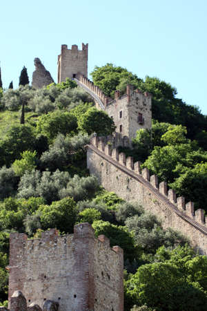 ancient castle of the medieval walls of Marostica with towersのeditorial素材