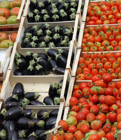 boxes full of fresh fruits and vegetables and seasonal fruit and vegetable market at retail and wholesale 1の写真素材