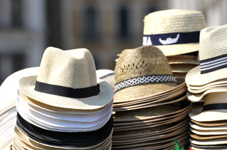 elegant straw hats for sale in Venetian stand