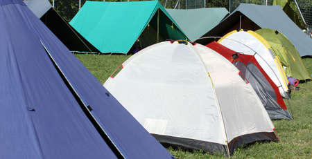 campsite with many tents and igloo for peopleの写真素材