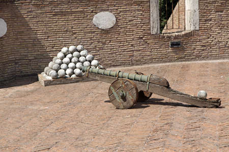 ancient bronze cannons and the marble cannon balls to Castel Sant'Angelo in Rome, Italyの写真素材