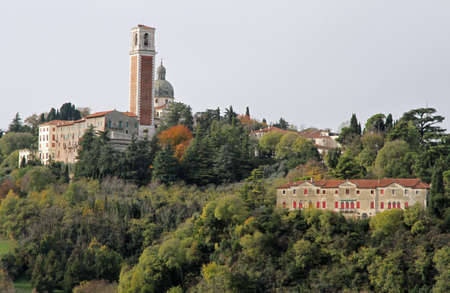 The basilica of our Lady of Monte Berico in Vicenza in the midst of the Hillのeditorial素材