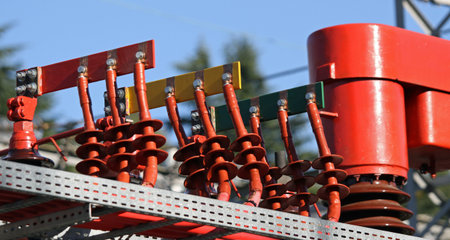 connection between connectors copper Busbar and poles of a transformer of a powerhouse of energy...
