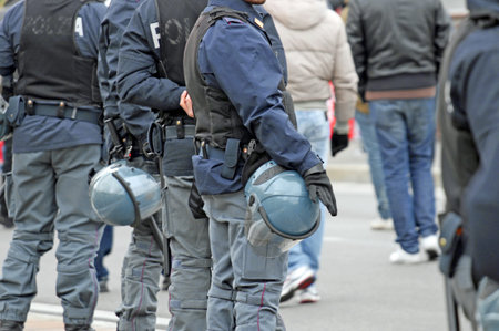 policeman while they escorted the fans at the stadium before the sporting event
