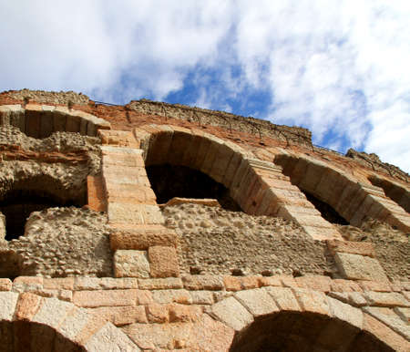 detail of the old window important Roman building and blue skyの写真素材