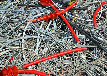 many skein of copper wires in a controlled landfillの写真素材