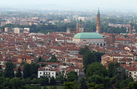 panoramic view of the city of Vicenza with the Basilica Palladiana and the high towerの写真素材