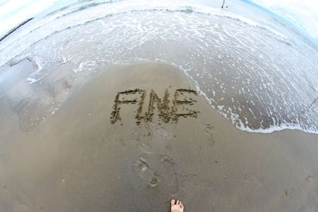 written Italian FINE END on the Sea Beach shot with fisheye lens 1の写真素材