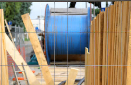 roadworks for the laying of underground cables in the cityの写真素材