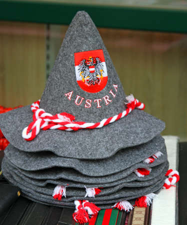 pointed felt hat with the coat of arms of Austriaの写真素材