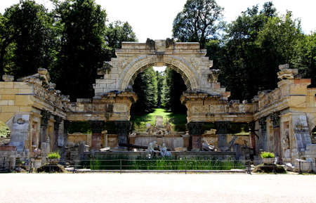 ancient Roman ruins with the fountain at the baseの写真素材