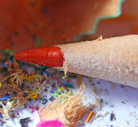 Close up macro of red pencil at schoolの写真素材