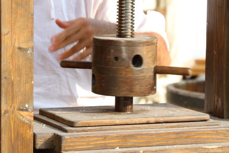 old lathe with the grip for the artisan processing of paper and waste paperの写真素材