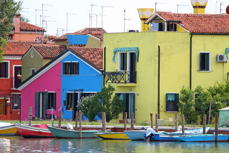 beautiful colorful houses on the island of BURANO near Venice in Italyのeditorial素材