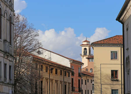 Bell tower and houses of san marco quartier in vicenzaの写真素材