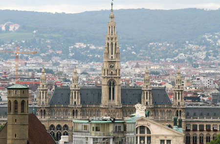 Aerial view of the city of vienna with Rathaus in austriaの写真素材