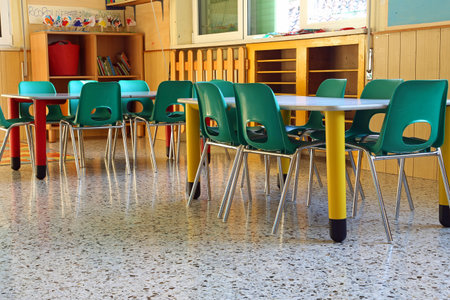 kindergarten class with the Green chairs and small tables