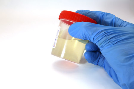 container for urinalysis in the hand of the doctor