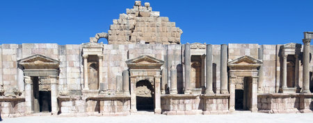 area of the Roman temples in the city of Jerash in Jordanの写真素材