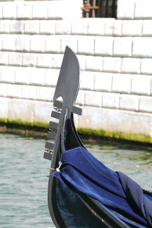 Bow of the gondola on the Canal in Venice in Italyの写真素材