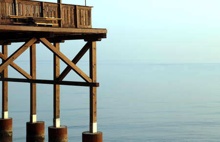 detail of a big wooden stilt house on the seashoreの写真素材
