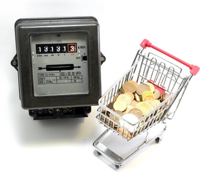 little shopping cart of European money to pay the electricity billsの写真素材