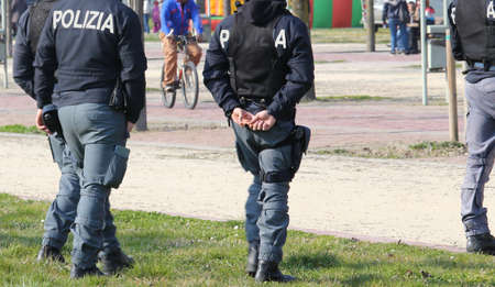 Italian police team patrolling the Park in search of drug dealersの写真素材