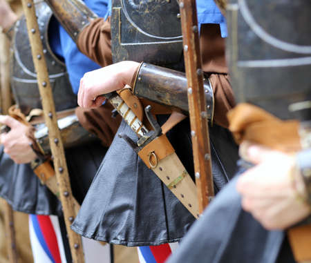 medieval reenactment with costumed characters and ancient clothesの写真素材