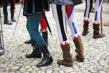 medieval reenactment with costumed characters and ancient clothesの写真素材