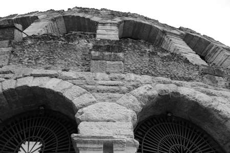 detail of the exterior walls of the Roman Arena in Verona in Italyの写真素材