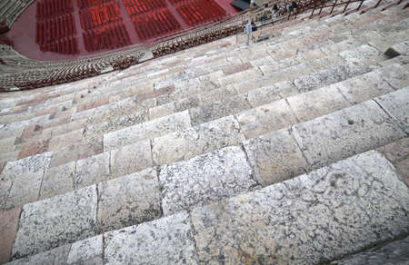 ancient Roman STEPS in the Arena di Verona in Italy made with limestoneの写真素材