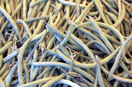 background of green beans for sale by grocery store
