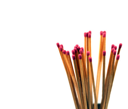 many wooden matches with pinhead inflammable sulphur