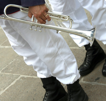 Trumpet player in the band during a performance