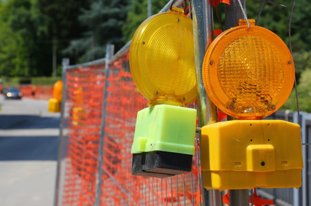signal lamp on road excavation for hazard reporting
