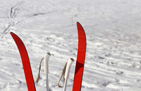 red cross country skiing with snowの写真素材