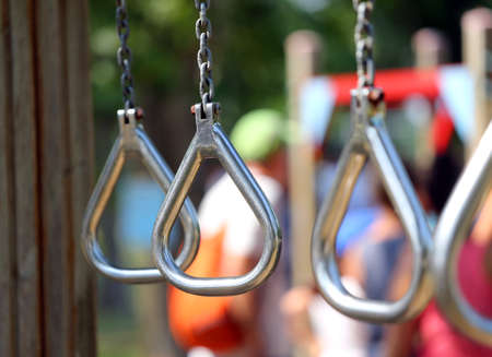 many steel rings for the training of athletesの写真素材