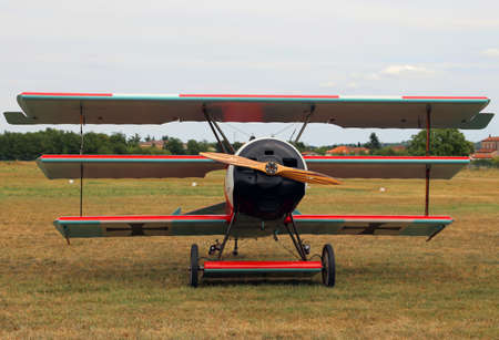 Thiene, Vicenza - Italy. 26th July, 2015: important air show called FlighThiene in Thiene Airport near Vicenza City in Northen Italy with historical airplanes. Red Triplane Fokker DR-1のeditorial素材