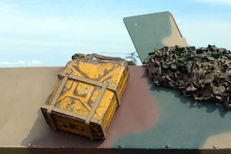 gasoline tank of a military truck during a war missionの写真素材